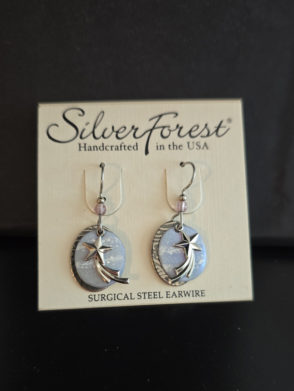 Silver Forest Silver Star Dangle Earrings with Lavender Discs